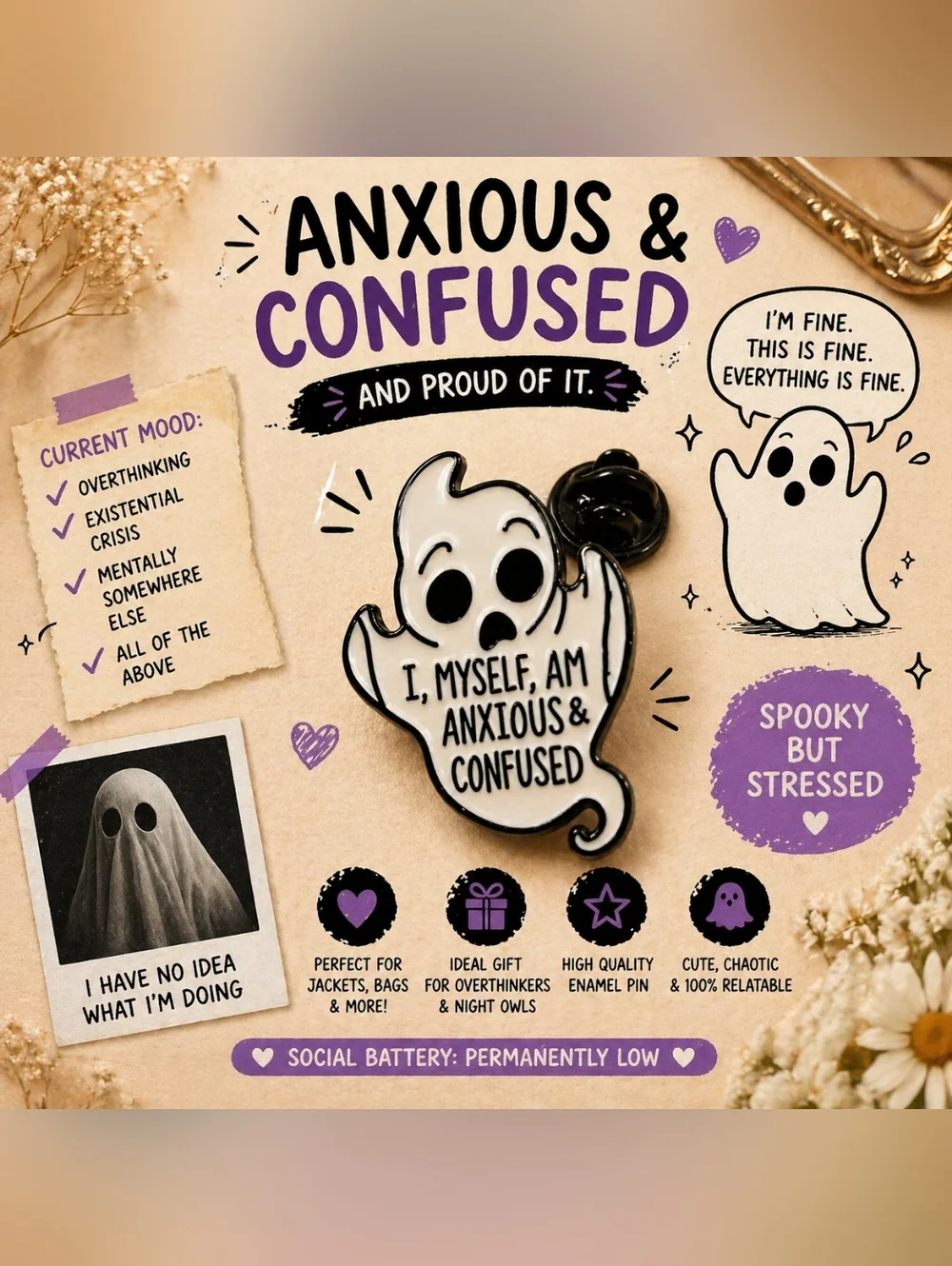Funny Ghost Enamel Pin 